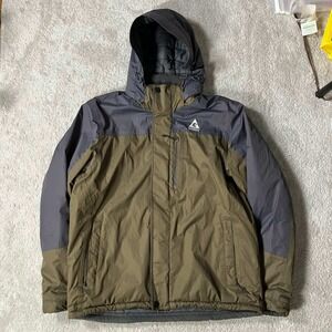 Gerry Mens XL Hooded Puffer Jacket Olive Green Gray Ripstop Winter Coat Ski Snow
